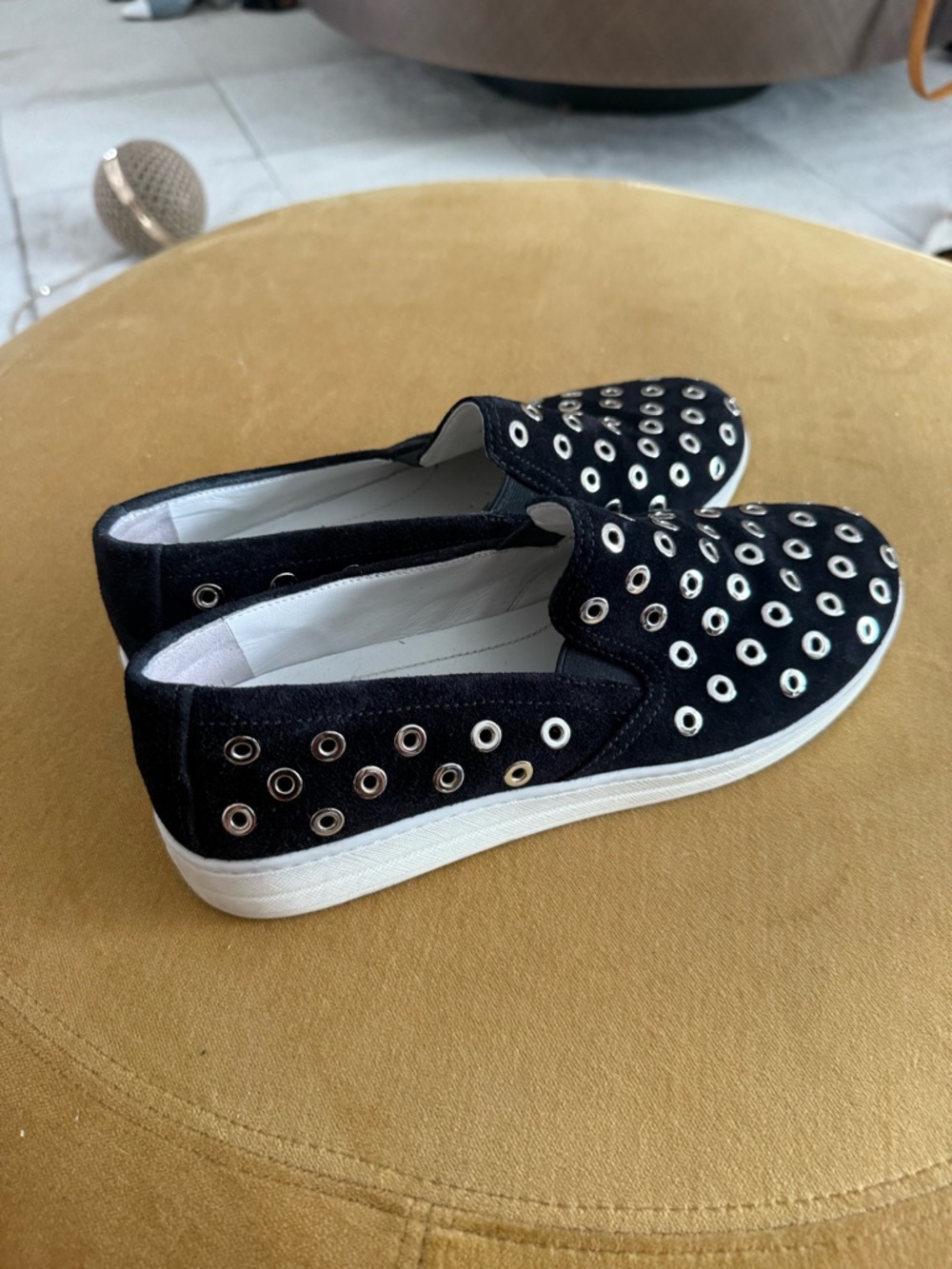Prada Black Suede Slip-On Sneakers with Silver Eyelets - Picture 5 of 8